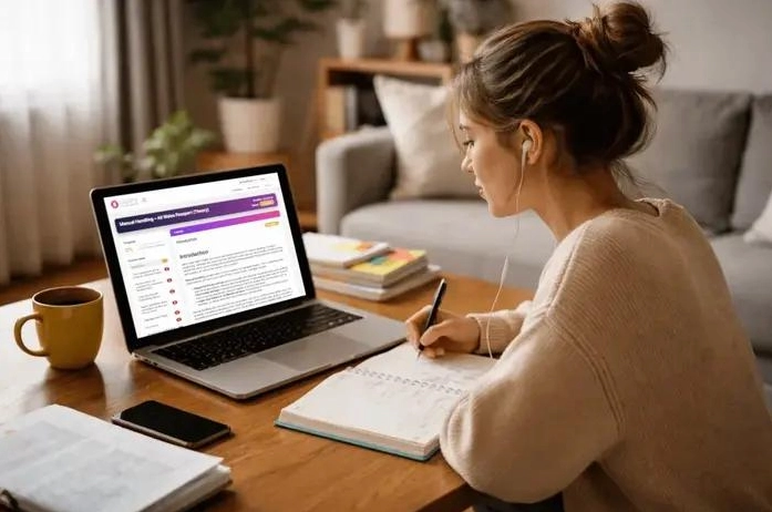 student taking online cpr training from home